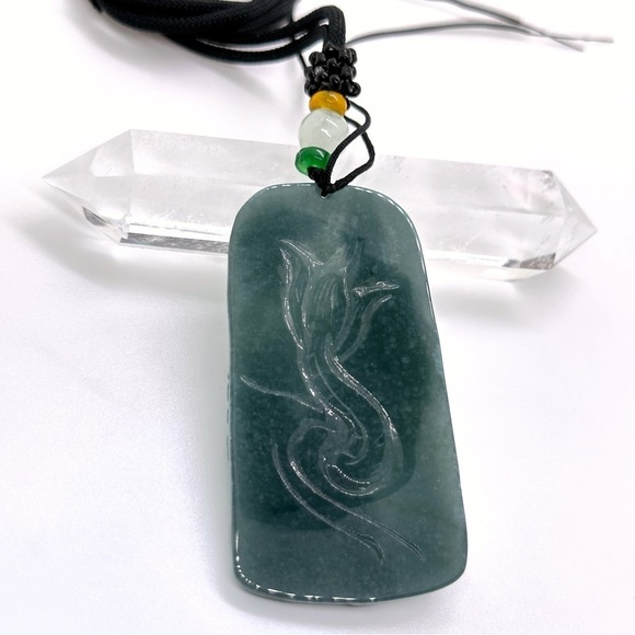 GRADE A Burmese Jadeite Jade Dragon & Kwan Yin Bodhisattva Hand Carved Pendant - Picture 5 of 12